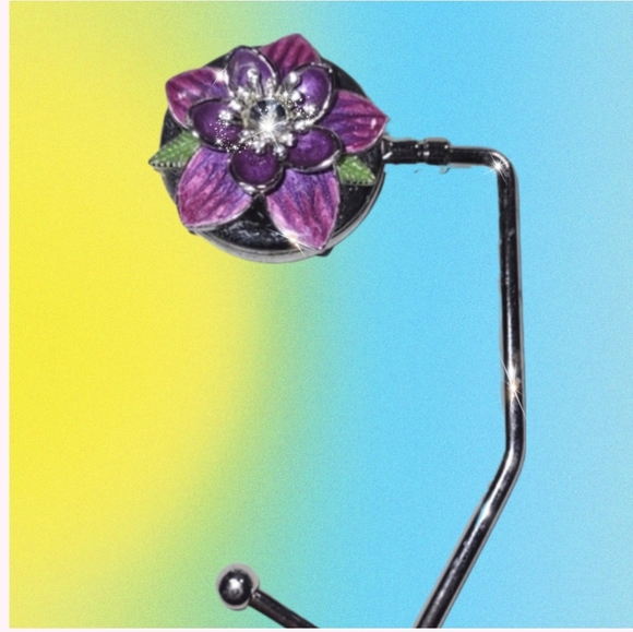 Purse Hook Handbag Holder Crystal Flower Design Choice of Center Stone - Picture 5 of 16